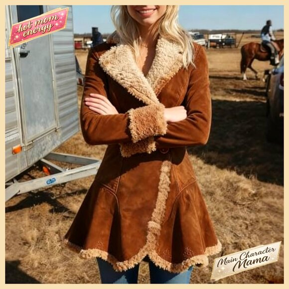 Slim-Fit Faux Leather Sherpa Lined Jacket, Waterproof Winter Coat, Button - Picture 3 of 7